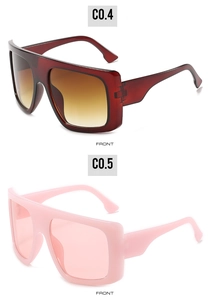 Front view of oversized square sunglasses in dark red transparent and light pink frames