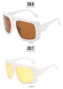 Front view of oversized square sunglasses in white and transparent yellow frames