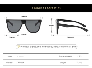 Detaillierte Größenmaße und technische Daten für Unisex Sonnenbrillen mit großem Rahmen