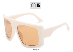 Front view of trendy oversized square sunglasses with cream frame and light brown lenses