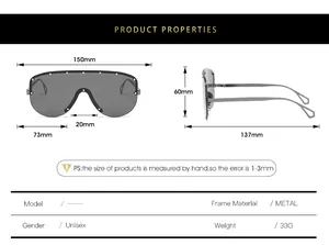 Guide des tailles pour lunettes de soleil aviateur oversize avec monture métallique
