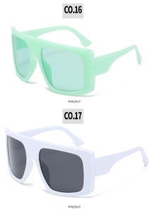 Front view of oversized square sunglasses in mint green and white vintage frames