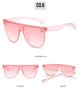 Drei Ansichten einer pinken Oversize-Schild-Sonnenbrille mit nahtlosem Verlaufsglas