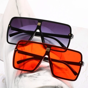 Oversized square flat top sunglasses with gradient lenses and gold metal accents