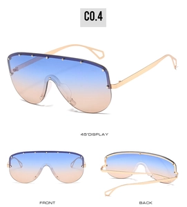 Vues détaillées sous plusieurs angles de lunettes de soleil oversize avec des rivets