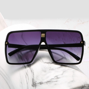 Oversized square sunglasses with black frame, purple gradient lenses and gold studs