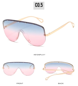 Vues détaillées de lunettes de soleil masque sans monture avec verres dégradés et rivets