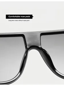 Nahaufnahme der glatten integrierten Nasenpads dieser übergroßen schwarzen Sonnenbrille