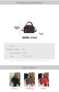 Detailed size chart and specifications for the PU leather crossbody pillow bag