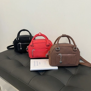 Korean Style PU Leather Crossbody Bag Women Handbag Heart Pendant Zipper Casual Daily Boston Shoulder Bag