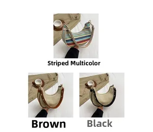 Detailed comparison of striped and solid crescent straw bags with premium PU straps