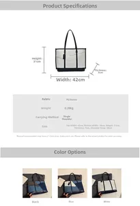Tableau détaillé des tailles et spécifications du grand sac cabas en denim et PU