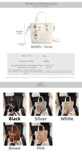 Spécifications de taille et options de couleur pour le sac seau en cuir PU avec perle