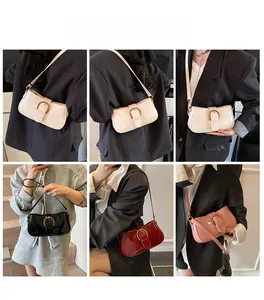 Collage de sacs d'épaule en cuir verni brillant avec boucle en métal en quatre couleurs