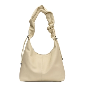 Chic beige lychee textured underarm bag with unique ruched scrunchie shoulder strap