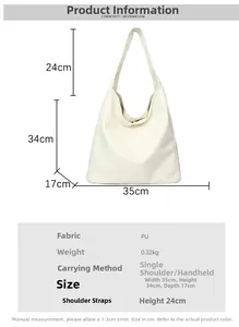Detailed size chart for minimalist PU leather bucket bag with dimensions 35x34x17cm