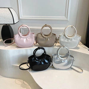 Women Mini Crescent Handbag PU Leather Moon Bag With Circular Handle And Detachable Shoulder Strap Minimalist Niche Design