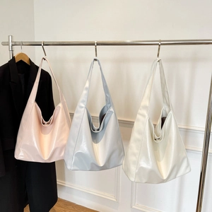 Women Large Capacity PU Leather Hobo Bag Glossy Soft Underarm Shoulder Tote Minimalist Daily Casual Handbag