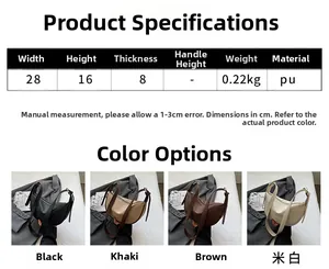 Specifiche dettagliate su dimensioni e colori disponibili per questa borsa a mezzaluna in PU