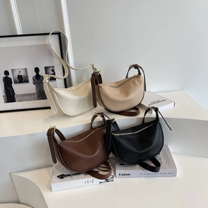 Borsa Hobo A Mezzaluna Minimalista Da Donna Pelle PU Grana Litchi Tracolla Regolabile Borsa A Spalla Stile Francese