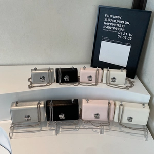 Simple PU Leather Crossbody Bag With Metal Chain And Lock Buckle Small Square Shoulder Bag For Women