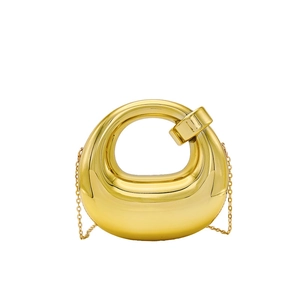 Chic gold acrylic hard shell evening clutch bag with metallic crescent half-moon design