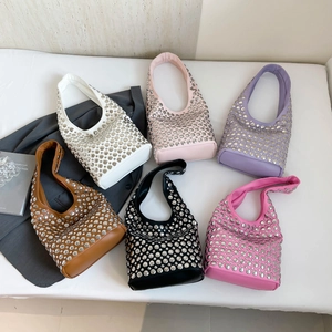 Women Hobo Shoulder Bag PU Leather Silver Studded Rivet Underarm Purse Vintage Y2K Punk Style Retro Versatile Streetwear