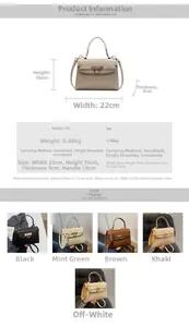 Detail display of croc-embossed texture and hardware on this stylish PU handbag