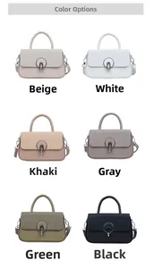 Close-up of woven texture flap bags with round metal buckles in six assorted colors
