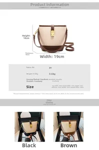 Detailed size specifications for the contrast stitching bucket bag with PU leather and weave