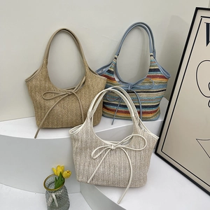 Straw Woven Tote Bag Women Large Capacity Bowknot Summer Beach Vacation Casual Hobo Handbag For Daily Commuter Fashion