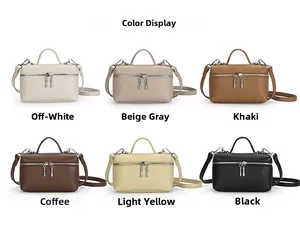 Litchi pattern leather small square bags in six colors with dual zippers and top handles