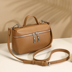 Women PU Leather Litchi Grain Handbag Vintage Niche Dual Zipper Crossbody Shoulder Bag With Top Handle For Daily Use