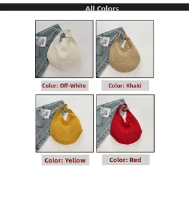 Four color options of hand-knitted hollow mesh hobo bags for casual beach vacation