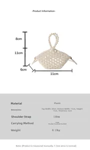 Detailed size chart for handmade pearl beaded crossbody bag showing precise dimensions
