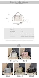 Size chart for chain box bag showing dimensions of 18x12x8cm and five color options