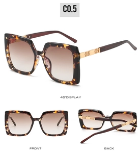 Details einer quadratischen Schildpatt-Sonnenbrille mit goldener Kette und Verlaufsgläsern