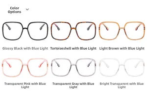 Detailed grid showing six color options of square anti-blue light glasses frames