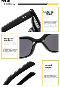 Detailsicht der schwarzen quadratischen Sonnenbrille mit Bügeln und integrierten Nasenpads