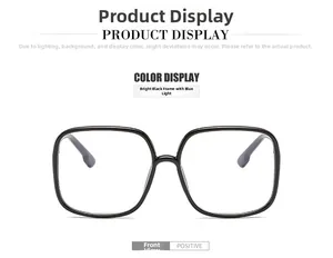 Close-up of stylish black square frame glasses with anti-blue light clear lenses