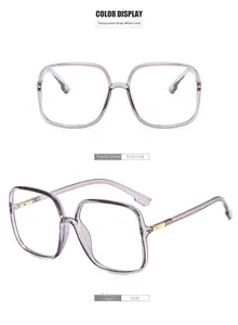Detail of square transparent gray eyeglasses frame with blue light blocking lenses