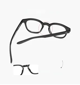 Détail des plaquettes de nez auto-ajustables sur monture de lunettes noire rétro