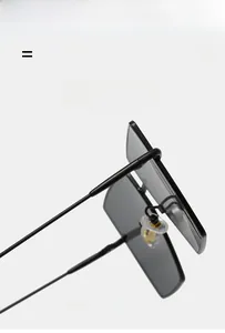 Detail of lightweight metal sunglasses frame with soft nose pads and elastic hinges