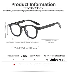 Guide des tailles pour lunettes anti-lumière bleue avec monture PC et dimensions précises