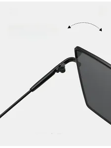 Detail of durable reinforced metal hinge on matte black square sunglasses frame