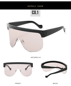 Three-angle views of oversized shield sunglasses featuring a sleek wrap-around design