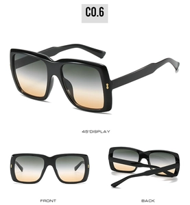 Détails des lunettes de soleil carrées oversize avec monture noire et verres dégradés