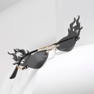 Lunettes de soleil sans monture en forme de flamme avec verres gris et branches dorées fines