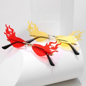 Lunettes de soleil sans monture en forme de flamme avec pont en métal pour hommes et femmes
