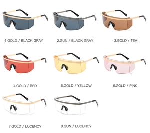 Présentation à plat de lunettes de soleil oversize sans monture en huit couleurs variées